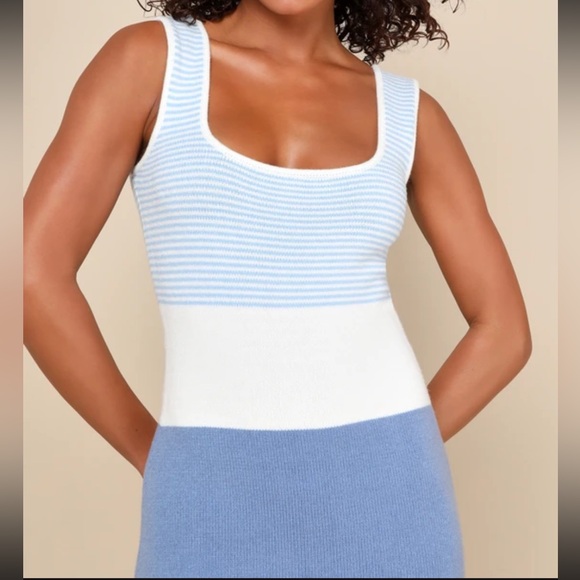 Lulu's Blue and White Striped Midi Dress - Picture 4 of 4